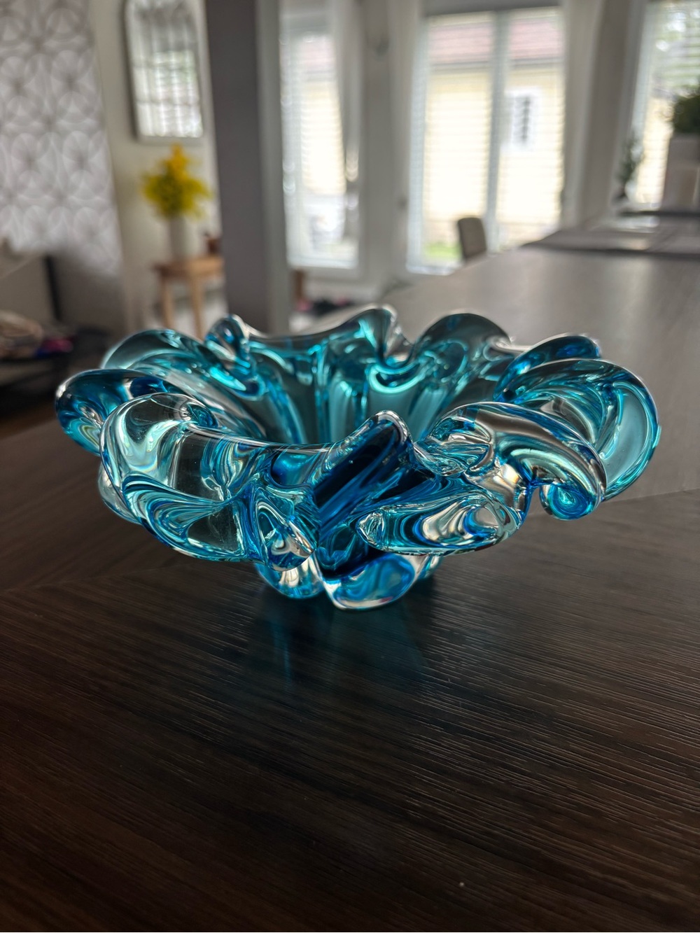 Handblown Blue Glass Decorative Bowl - Home Art